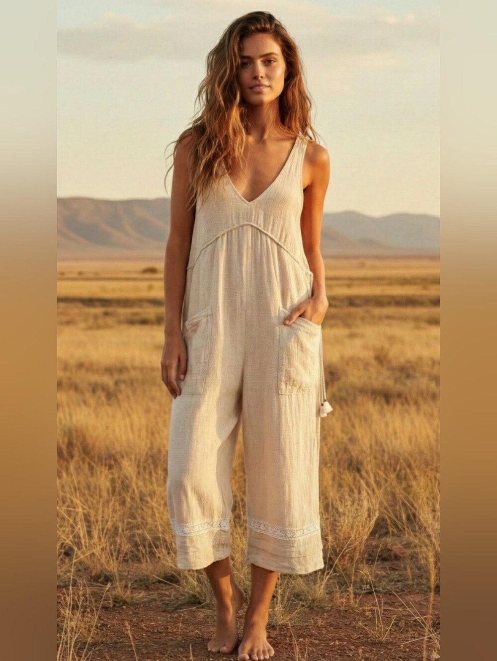 Spell & The Gypsy Collective Paloma Jumpsuit Neutral Lace Trim Size Small